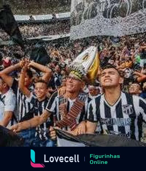 Torcedores do Ceará Sport Club comemorando em estádio, animados com bandeira do time