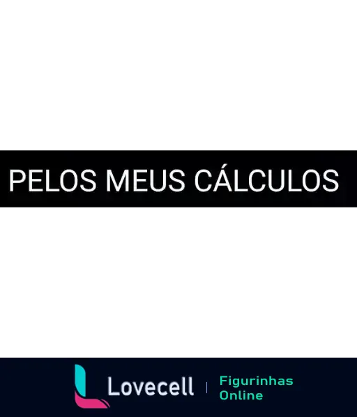 Figurinha com fundo preto e texto em branco 'PELOS MEUS CÁLCULOS'. Ideal para expressar emoções ou reações em conversas. Tags: 'PELOS MEUS CÁLCULOS'.