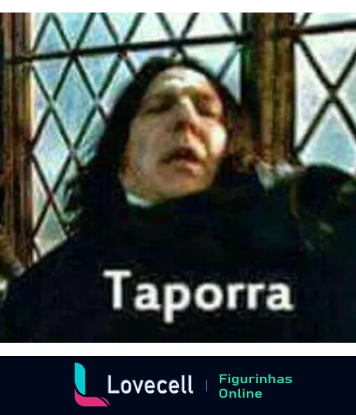 Figurinha de Severo Snape com expressão de desgosto e a palavra 'Taporra' indicando irritação ou desapontamento