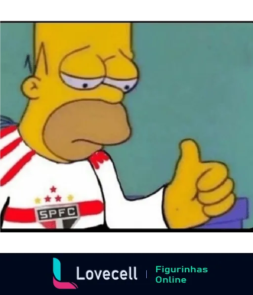 Homer Simpson pensativo vestindo camisa listrada do São Paulo Futebol Clube nas cores branco, vermelho e preto