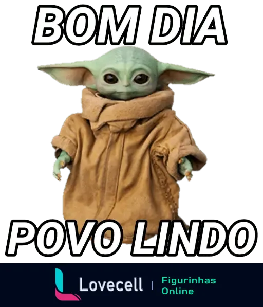 Adorável personagem Baby Yoda desejando bom dia aos seguidores de forma carismática e amigável. Meme de reação popular em redes sociais.