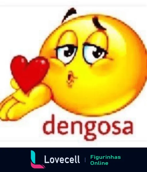 Emoji Dengosa com expressão sedutora, segurando um coração vermelho, acompanhado do texto 'dengosa'.