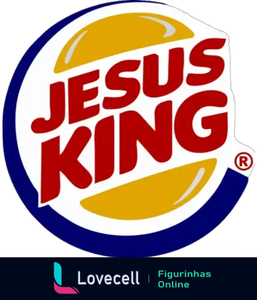 Figurinha evangélica com logo e texto 'Jesus King', em design estilizado semelhante a uma famosa marca de fast food. Ideal para compartilhar em grupos religiosos.