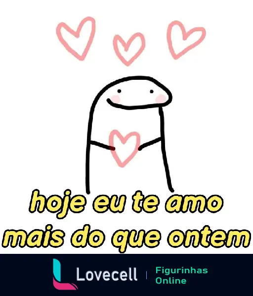 Desenho fofo com personagem sorrindo segurando um coração, com corações ao redor e a frase 'hoje eu te amo mais do que ontem'. Ideal para Dia dos Namorados.