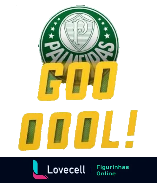 Escudo do Palmeiras com a palavra 'GOOOL!' em letras grandes amarelas e efeito de sombra, celebrando gol do time