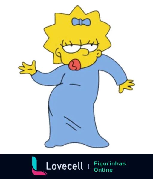 Figurinha da Maggie Simpson surpresa com olhos arregalados e boca aberta, braços estendidos, caracterizando uma expressão de choque ou surpresa