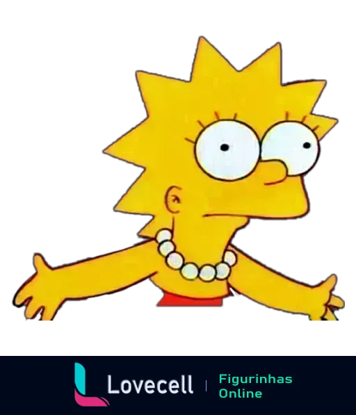 Lisa Simpson animada com braços abertos e vestido vermelho, série Os Simpsons