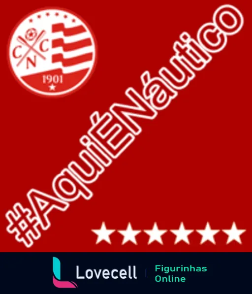 Escudo do Clube Náutico Capibaribe em fundo vermelho com a frase '#AquiÉNáutico' e cinco estrelas representando conquistas