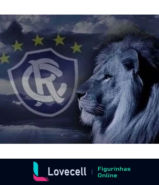 Figurinha do Leão Azul do Clube do Remo, com leão majestoso azul e escudo com cinco estrelas em fundo celestial