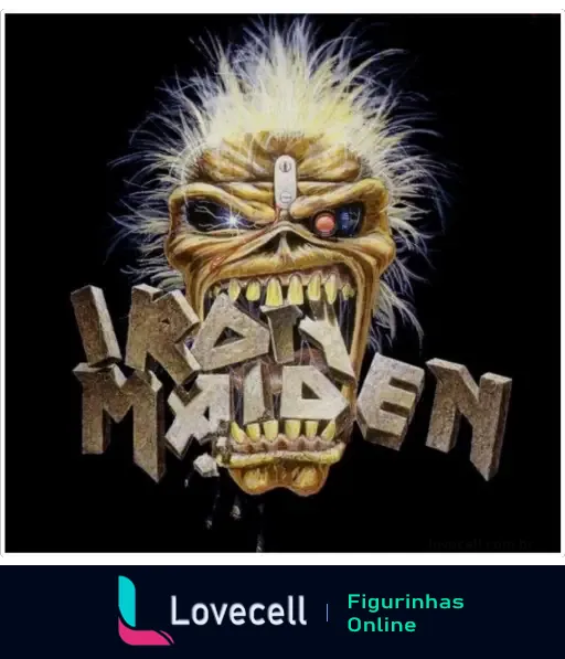 🎨 Iron Maiden Cover 🎨 Eddie, a icônica mascote da banda Iron Maiden, com dentes afiados e cabelo espetado.