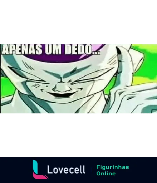 Personagem de Dragon Ball Z mostrando força com apenas um dedo levantado. Texto: 'Apenas um dedo...'.