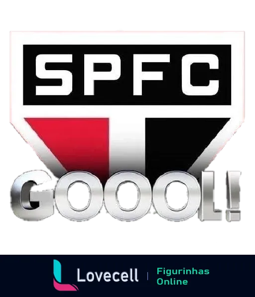 Escudo do São Paulo Futebol Clube com a palavra 'GOOOL!' em preto, vermelho e branco