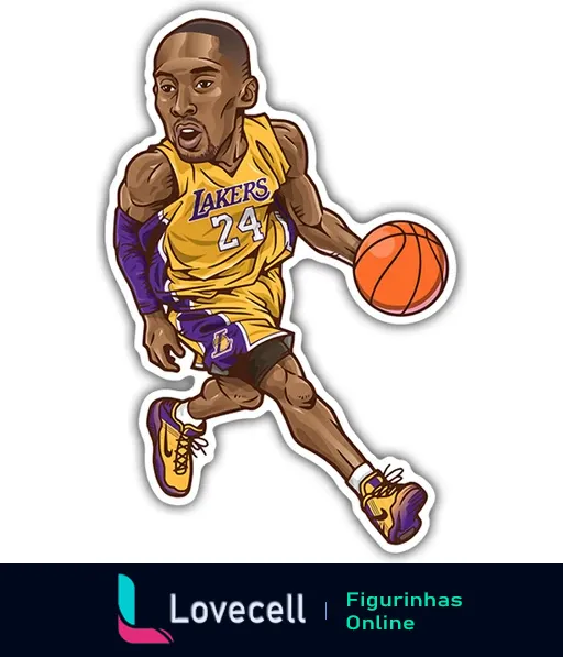 Desenho estilizado de Lebron James, jogador dos Lakers, vestindo o uniforme amarelo com número 24 e segurando uma bola de basquete.