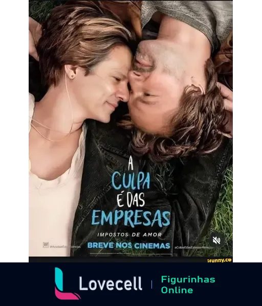 Pôster do filme 'A Culpa É Das Empresas - Impostos de Amor', com duas pessoas sorrindo deitados na grama. Texto: 'A CULPA É DAS EMPRESAS - IMPOSTOS DE AMOR - BREVE NOS CINEMAS'.