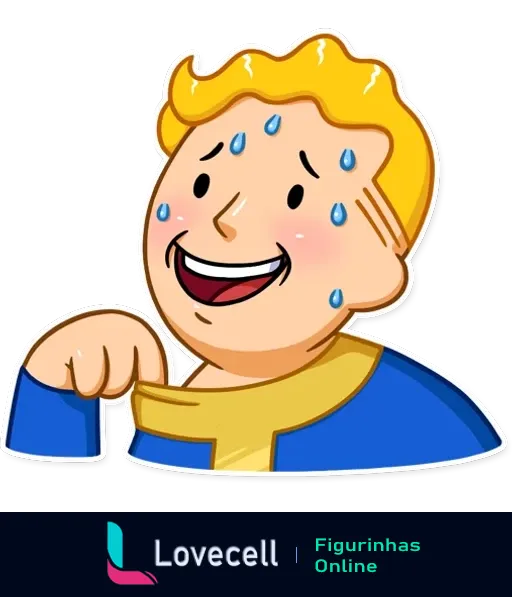 Imagem do personagem Vault Boy de Fallout suando, com expressão nervosa e segurando a gola da camisa