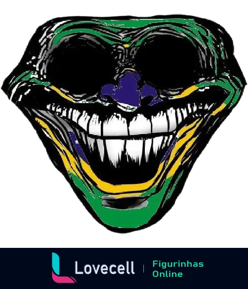 Figura Troll Face com um sorriso exagerado e assustador, destacando as cores verde, amarelo e azul da bandeira do Brasil.