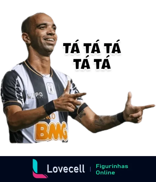 Figurinha do WhatsApp com jogador do Atlético MG fazendo gestos com as mãos e texto 'TÁ TÁ TÁ TÁ' acima dele, vestindo uniforme do time em fundo transparente