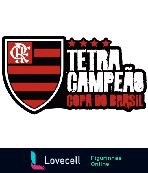 Escudo do Flamengo com listras vermelhas e pretas, Tetra Campeão Copa do Brasil destacado em fundo preto