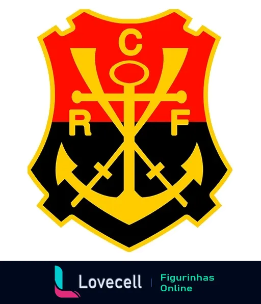 Escudo do Clube de Regatas Flamengo com fundo vermelho e preto, letras CRF brancas, remo e âncoras cruzadas