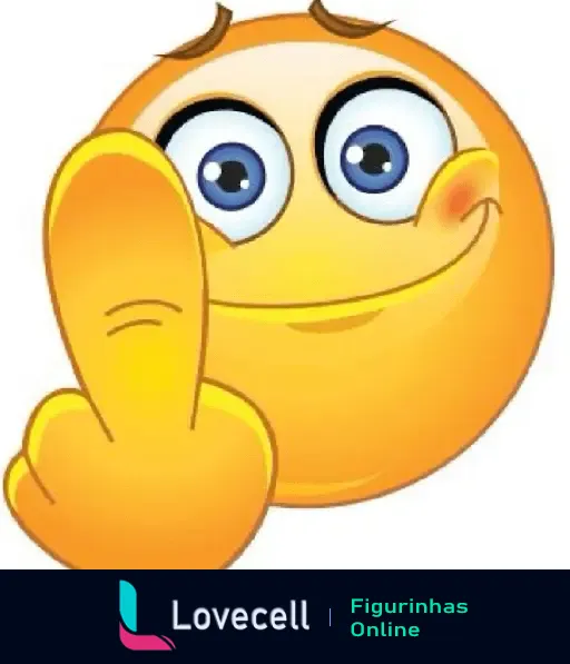 Figurinha divertida de um emoji amarelo sorridente mostrando o dedo do meio. Perfeito para expressar sarcasmo e frustração em conversas.