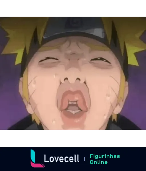 Figurinha do Naruto Uzumaki chorando, expressão exagerada de dor com lágrimas nos olhos, do anime Naruto