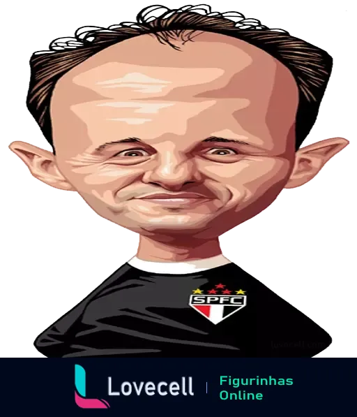 Caricatura sorridente de Rogério Ceni com orelhas grandes, vestindo a camisa do São Paulo Futebol Clube