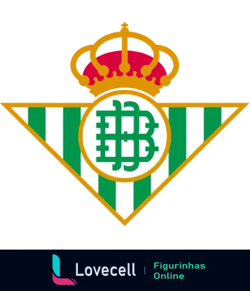 Escudo do Real Betis, com triângulo verde e branco e coroa em cima, representando o clube de futebol espanhol. Ótimo para fãs de times de futebol.