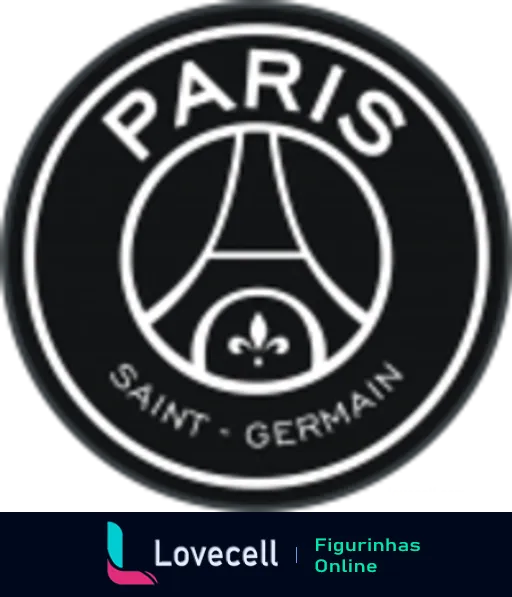 Logotipo do Paris Saint-Germain com as iniciais 'PSG' acima de uma flor de lis, simbolizando o clube de futebol e a cidade de Paris