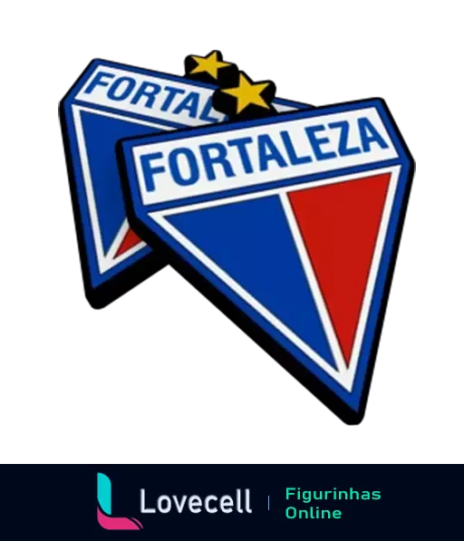 Escudo do Fortaleza Esporte Clube em formato triangular com bordas azuis, interior dividido em azul e vermelho, estrela dourada acima e nome do clube em branco