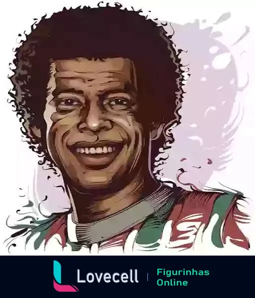 Figurinha do Assis do Fluminense sorrindo, com cabelo afro, em tons de verde e branco, vestindo a camisa tradicional do clube