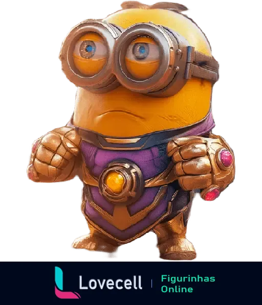 Minion como Thanos vestindo armadura dourada e luvas com joias, da pasta MINIONS - Heróis e Vilões.