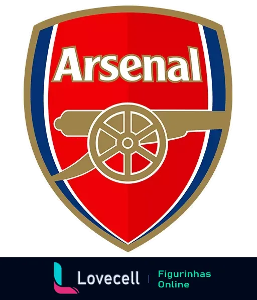 Escudo do Arsenal Football Club em vermelho e azul com canhão apontando para o leste e inscrição 'Arsenal' na parte superior