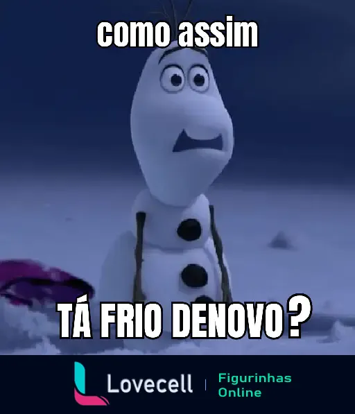 Figurinha engraçada de um boneco de neve surpreso com o frio clima