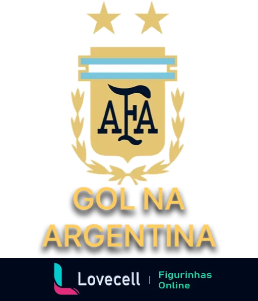 Figurinha celebrando gol contra a Argentina com emblema da AFA rodeado por estrelas douradas e texto 'Gol na Argentina' nas cores azul, branco e dourado