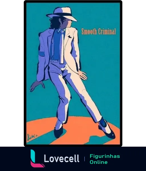 Animação de Michael Jackson na clássica pose de dança de Smooth Criminal, usando terno branco e chapéu inclinado.