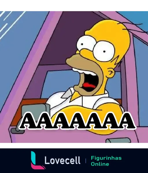 Meme engraçado de desenho animado mostrando Homero Simpson gritando 'AAAA' em pânico dentro de um carro. Divertido e icônico.