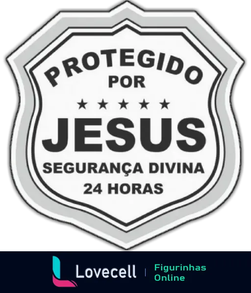 Imagem em formato de escudo com o texto 'Protegido por Jesus, Segurança Divina 24 horas', simbolizando proteção espiritual contínua.