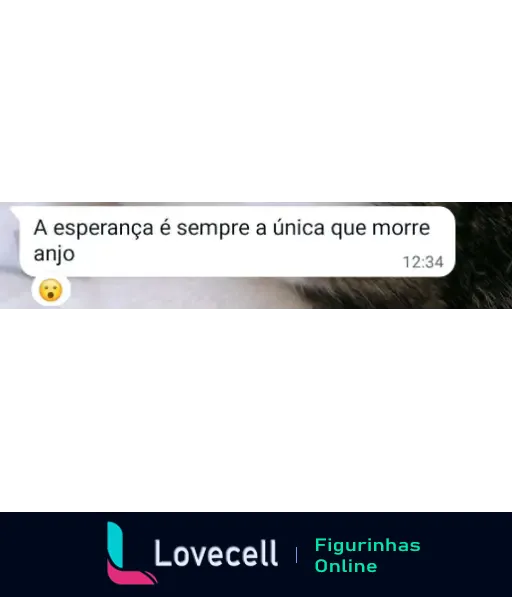 Mensagem de texto: 'A esperança é sempre a única que morre anjo' acompanhada de um emoji triste, fundo de uma superfície suave.